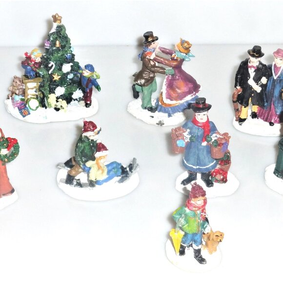 10 Vintage Lot of CHRISTMAS Figures Ice Skating Wreath Present Dancing Basket - Picture 1 of 7